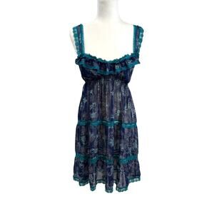 Victoria's Secret Angels Y2K Tiered Sheer Chemise Slip Dress M Blue Fairy Lace